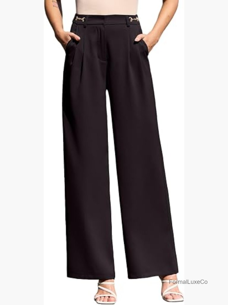 High Waist Wide Leg Pleated Dress Pants Work Trousers Slacks